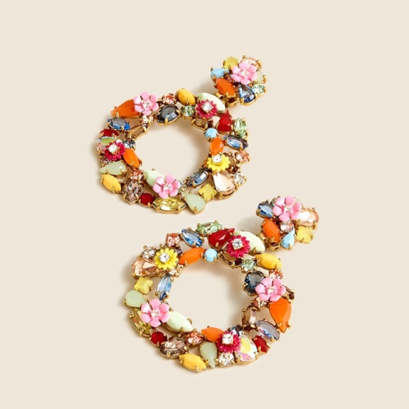 J. Crew Jewelry - New JCREW Colorful Floral Hoop Earrings in Multi Color $69 G3346